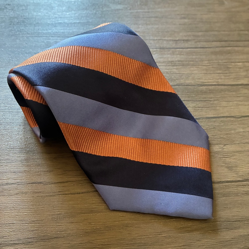 Carrot & Gibbs Striped Silk Tie OS Navy Blue Orange Mens Handmade Italian Silk